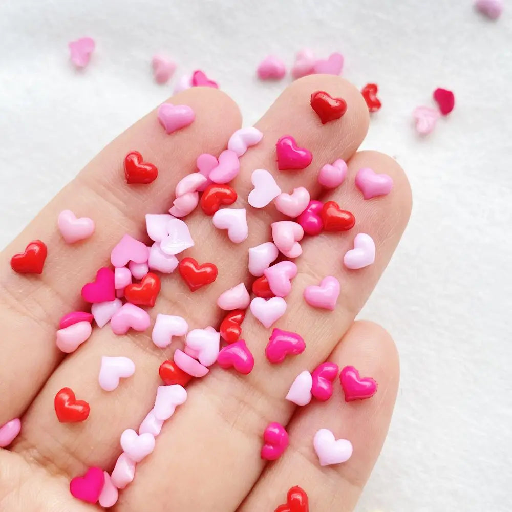 200Pcs Cute Resin Mini heart-shaped design Flat Back Ornament Jewelry Making Manicure Hairwear Accessorie