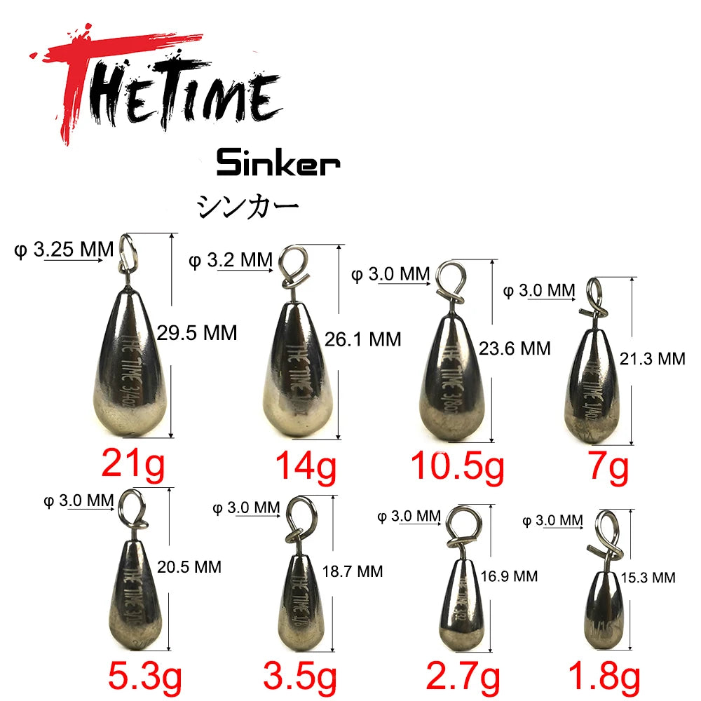 THETIME 1.8-21g Drop Shot Fishing Sinker Weights Soft Lure Free Rig Hook Connector line Sinkers For Bass Fishing Accessories
