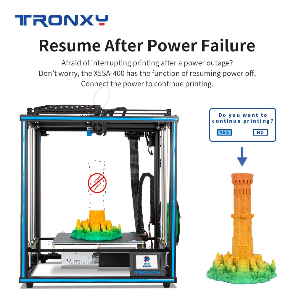 Tronxy X5SA 3D Printer DIY Kits with Large Build Plate 330*330*330mm Full Metal High Precision Resume Power Failure 3D Print