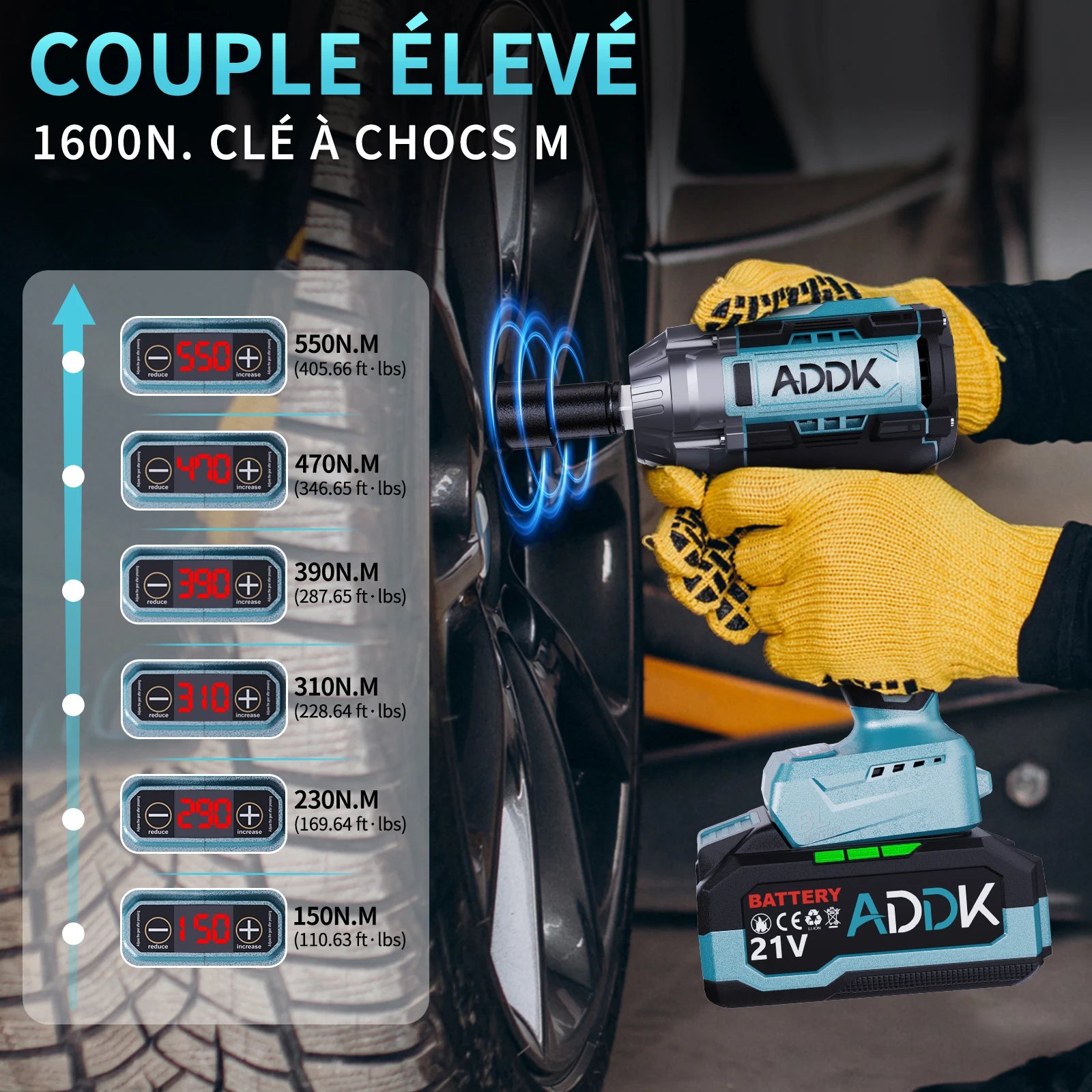 OBBGGNT 550N.m Cordless Impact Wrench,21V High Torque Brushless Impact Wrench,6 Speed Electric Tool Set with 4.0mAh Battery