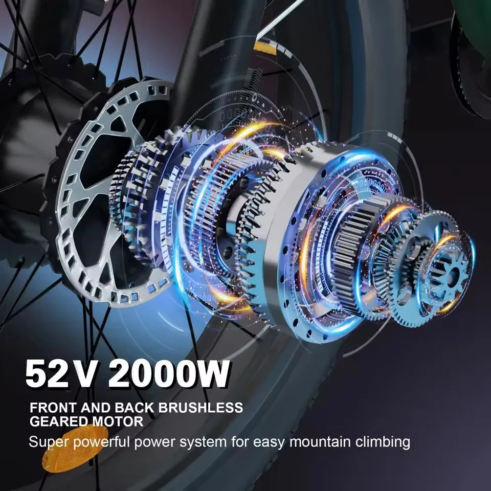 2000w Dual Motor 26" Inch Fat Tire E-bike 52v/22.4ah Lithium Battery Mountain Ebike Disc Brake Electric Bicycle Dirt Ebike