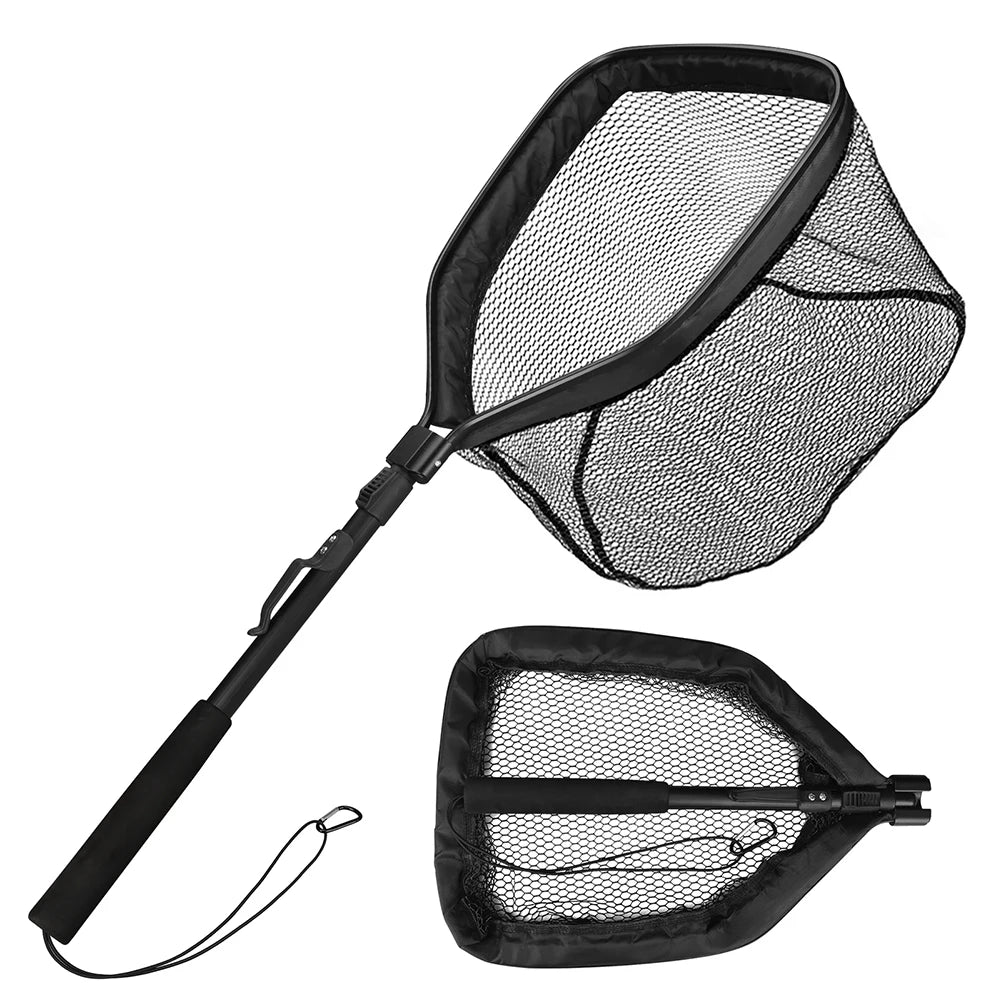 Floating Fishing Net Foldable Landing Net Easy Catch&amp;Release with Telescopic Pole Rubber Coated Fish Net for Saltwater Freshwate