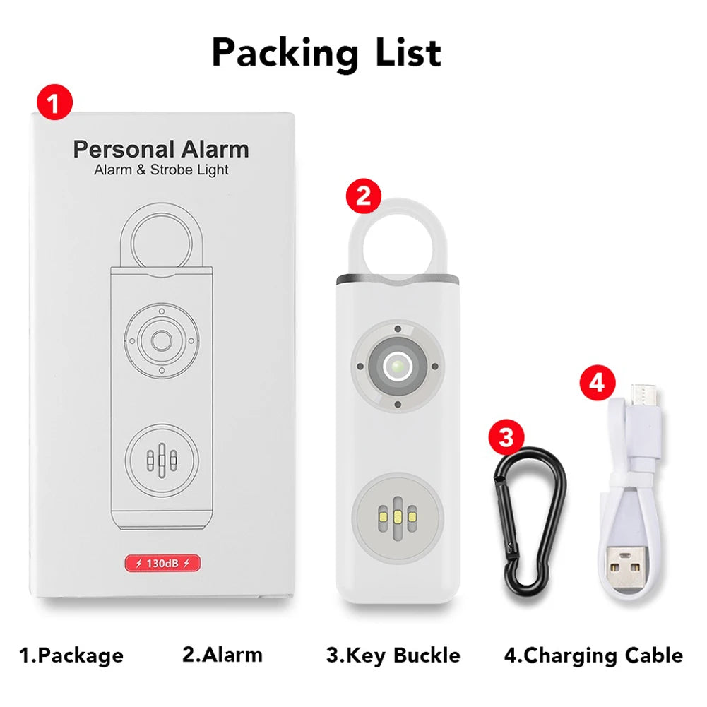 Carrying Scream Loud Panic Alarm 130dB Loud Personal Safety Alarm Flashlight Self Defense Electronic Device for Girl Child Women