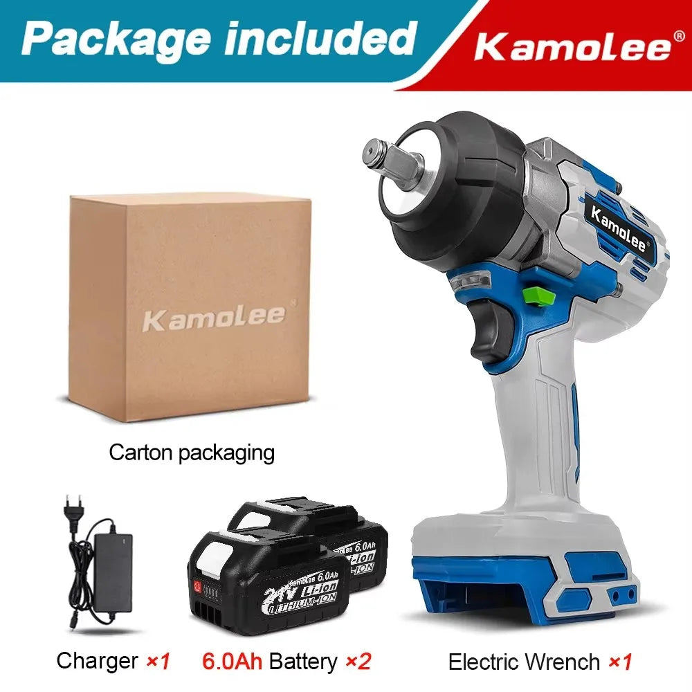Kamolee 3100NM High Torque Wireless Charging Wrench 1/2 Inch 21V-24V Brushless Electric Impact Wrench Repair Power Tool Set