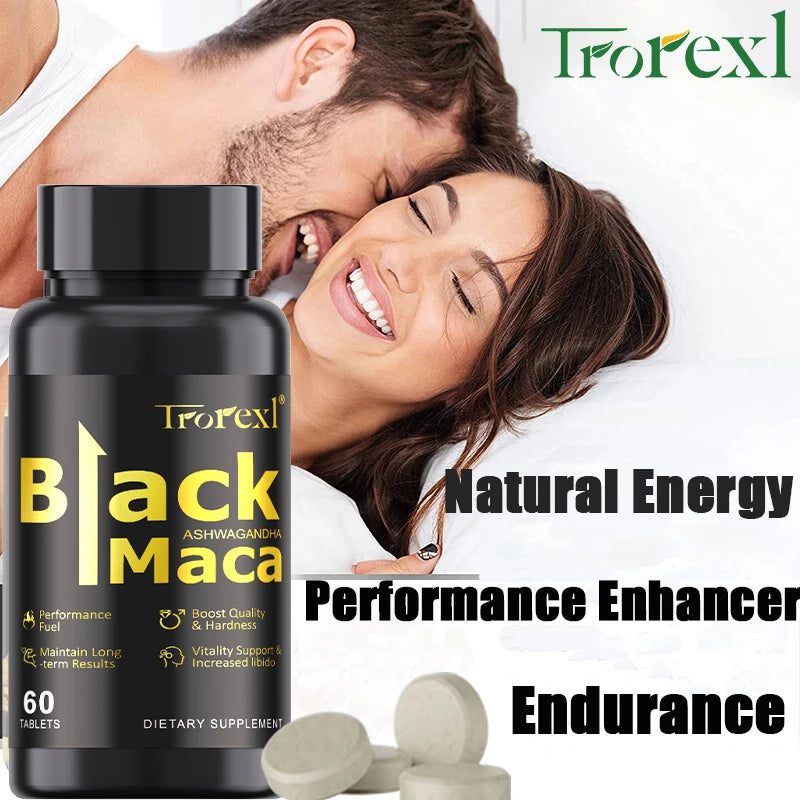 Organic Black Maca Pills 60 Tablets Men Enhancing Supplement Improve Size Endurance Promotes Healthy Energy