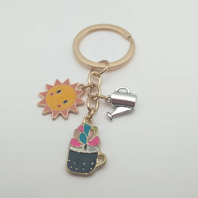 Cute Keychain Sunflower Cactus Keyring Alphabet Plant Keychain Desert Gift Ladies Men Bag Accessories DIY Handmade Jewelry