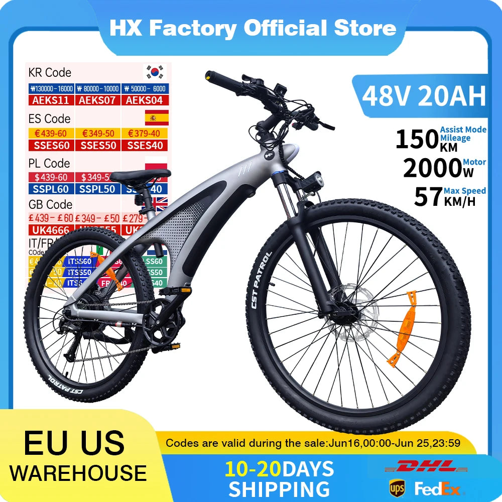 HX Q5 E bike 2000W Adults Electric Bike 2000W 48V 20AH 27.5 Inch  Electric Bicycle City E Bikes Mountain e bikes