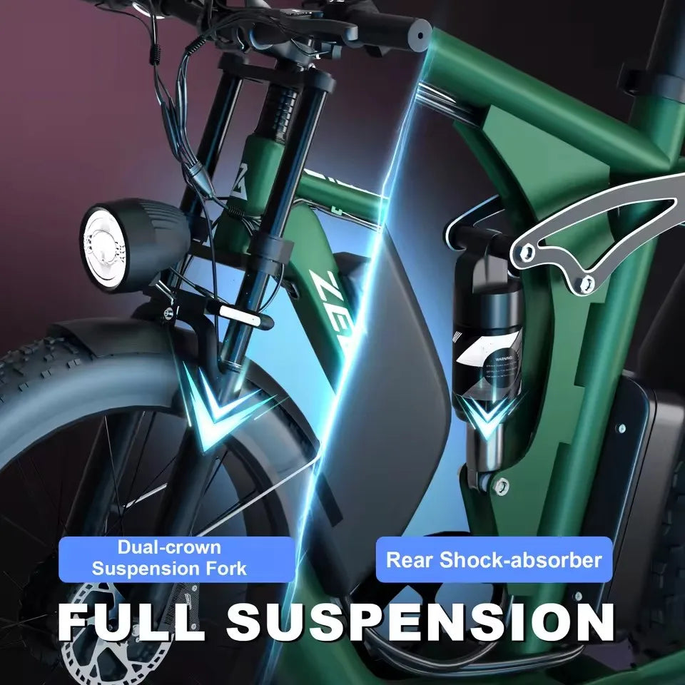 2000w Dual Motor 26" Inch Fat Tire E-bike 52v/22.4ah Lithium Battery Mountain Ebike Disc Brake Electric Bicycle Dirt Ebike