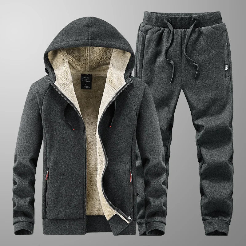 Men's Sportswear New Winter Sportsuit Pants Thermal Hoodies Men's 2 Pieces Set Warm Sport Suit Fleece Tracksuit Windproof Gym