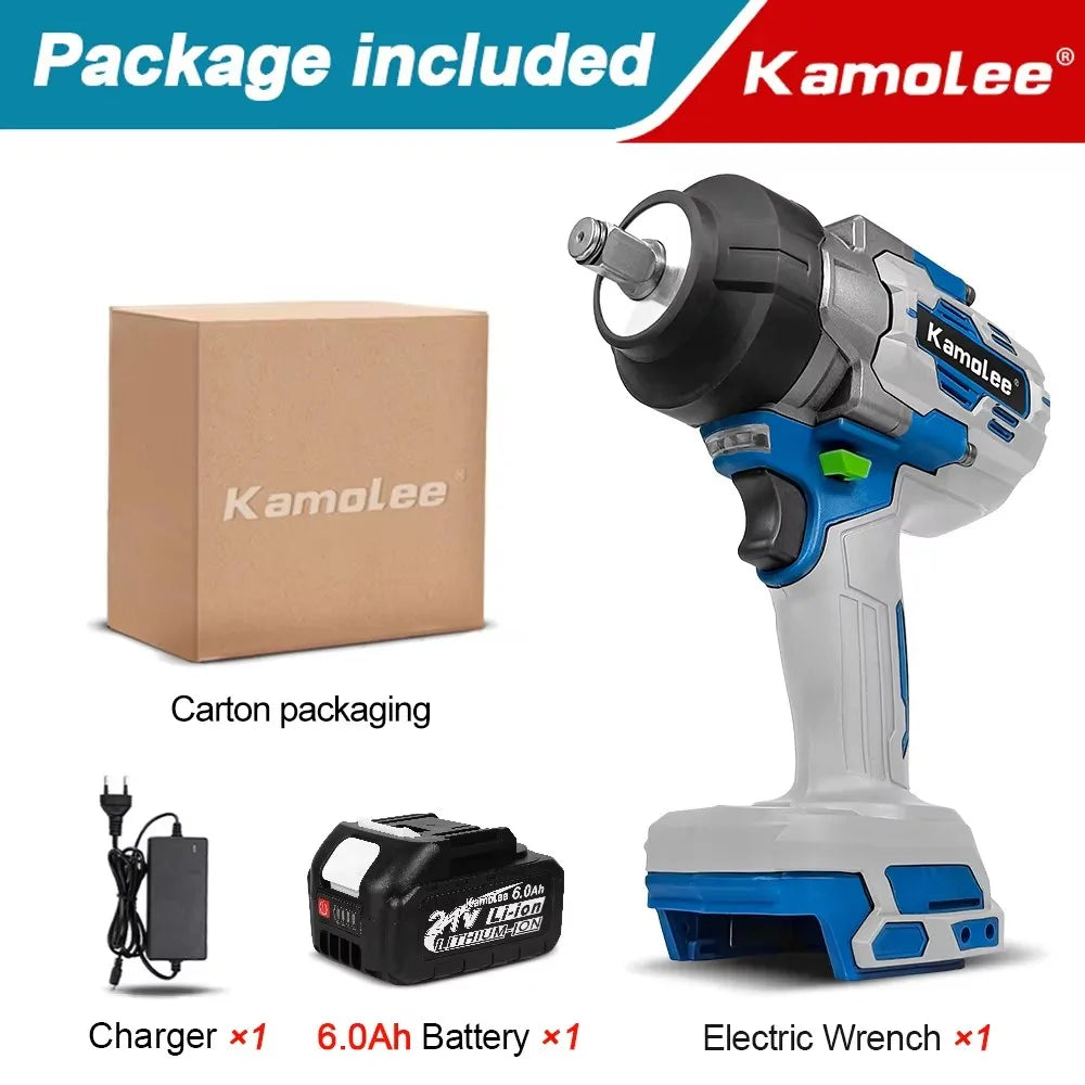 Kamolee 3100NM High Torque Wireless Charging Wrench 1/2 Inch 21V-24V Brushless Electric Impact Wrench Repair Power Tool Set