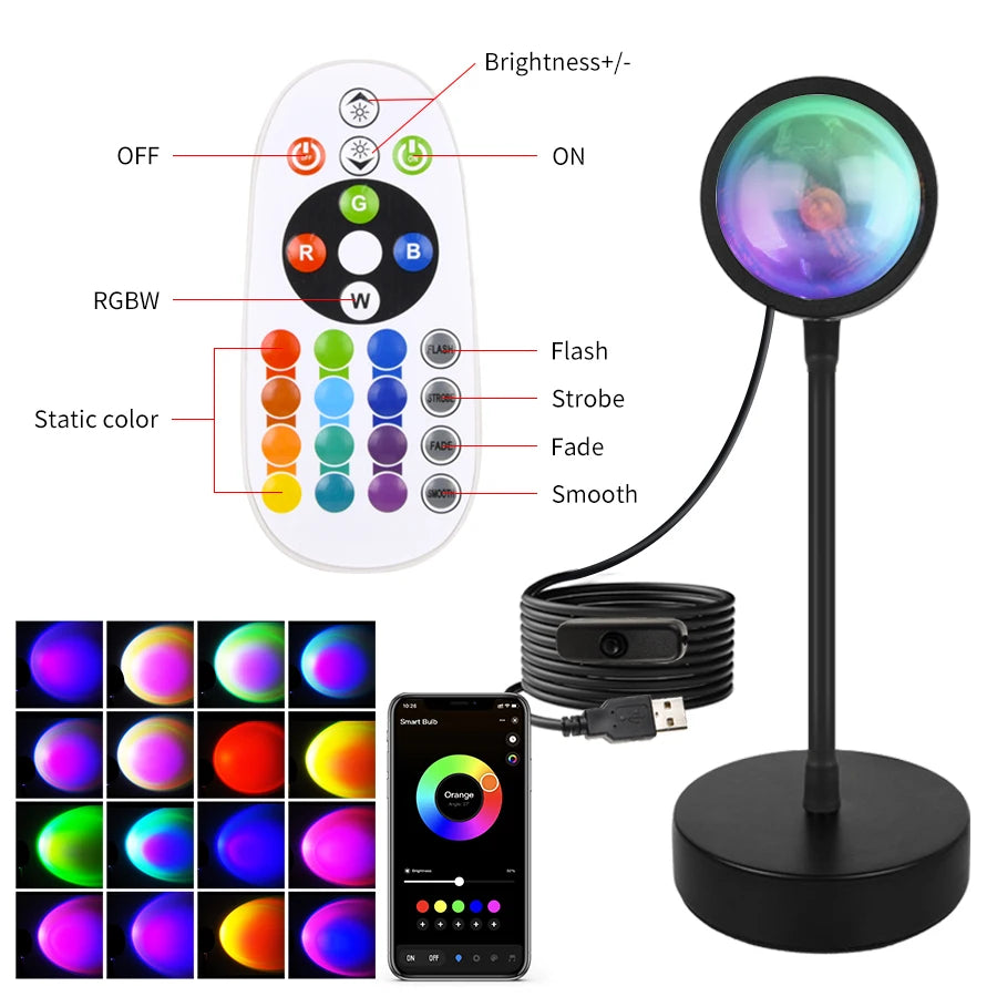 Smart Sunset Lamp Tuya LED Night Light USB RGB Smart Life APP Remote Projection For Room Decoration Photography Festival Birth