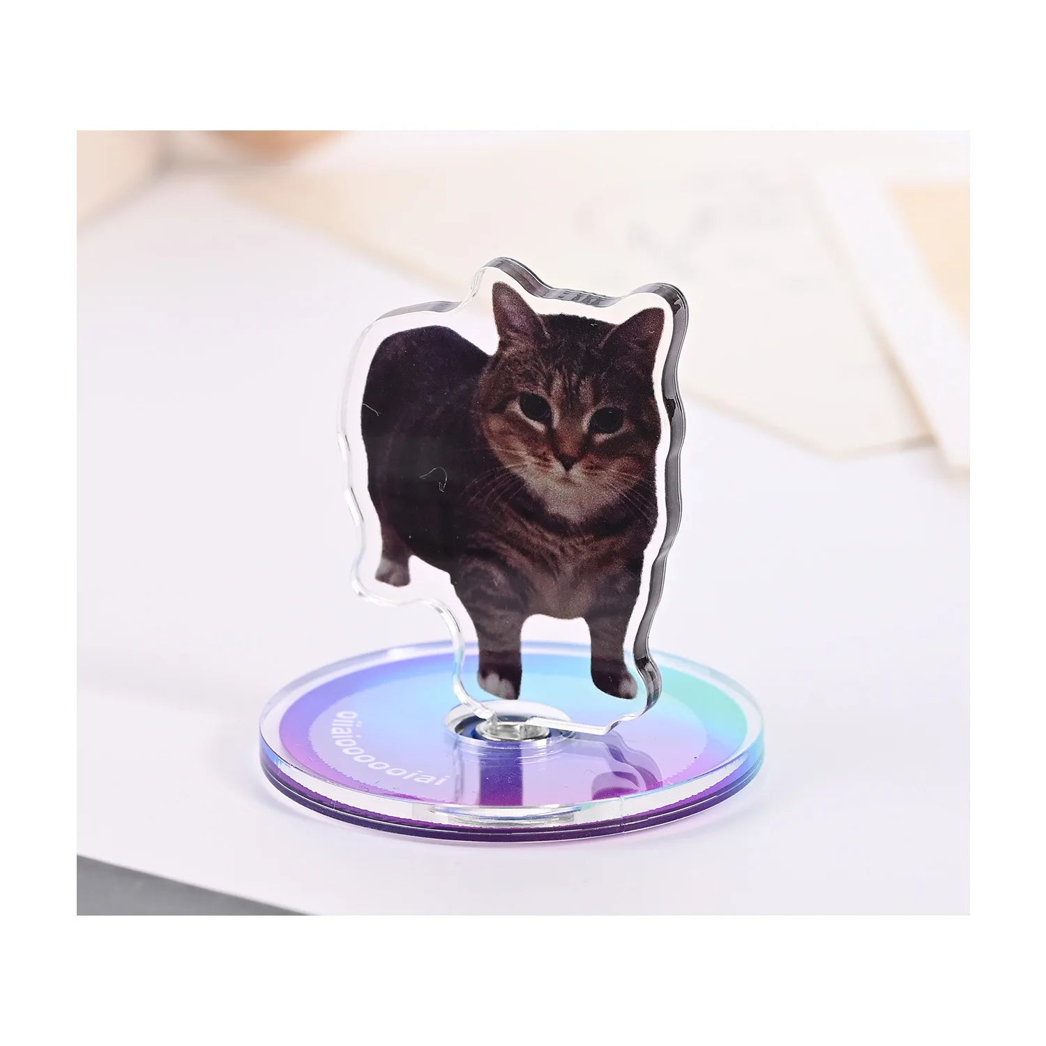 Cute Oiiai Cat NEW Pattern Acrylic 360° Rotating Kitten Stands for Desk Decoration Home Decor Car Motorcycle Kids Adults Gifts