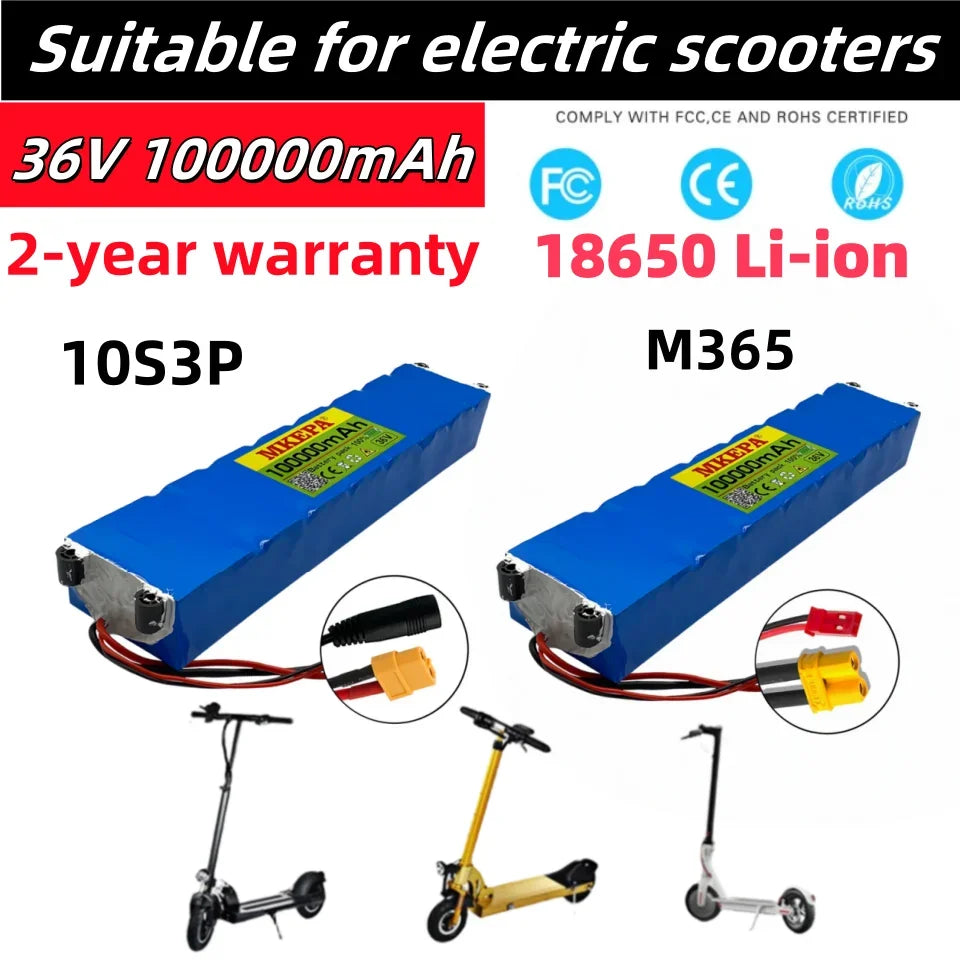 36V 100Ah 10S3P electric scooter battery pack 18650 lithium battery, suitable for Mijia M365 electric scooter Long battery life