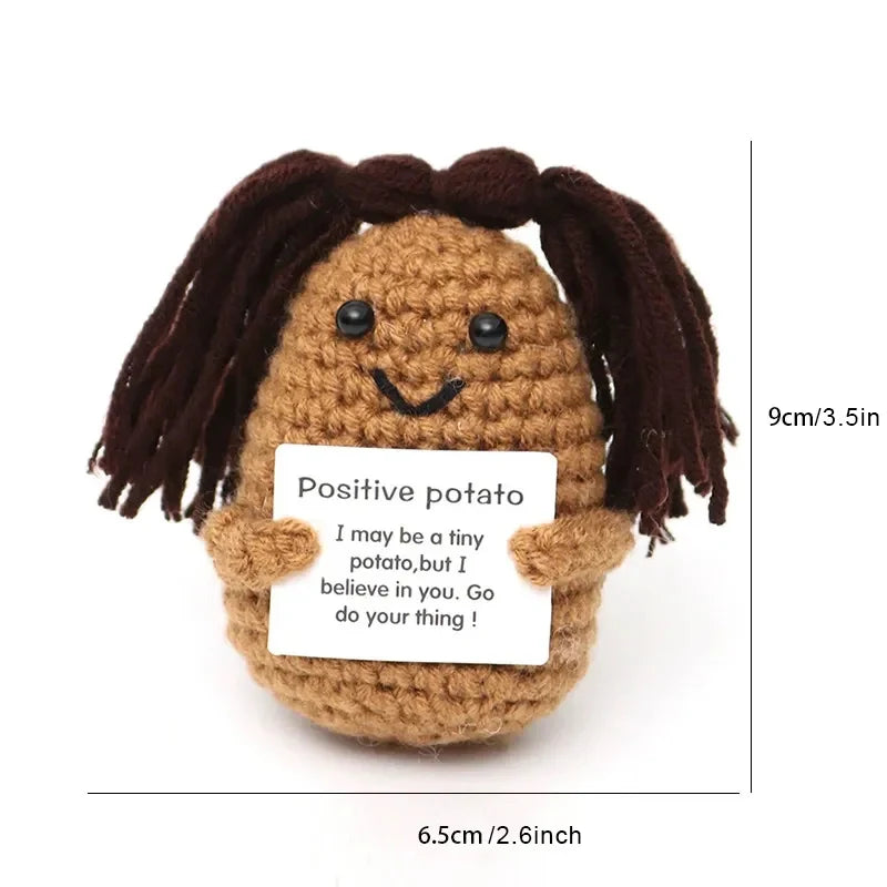 Positive Energy Pocket Hug Crochet Doll, Mini Handmade Knitted Plush Potato Turtle Vegetable Duck Funny Support Gift with Card