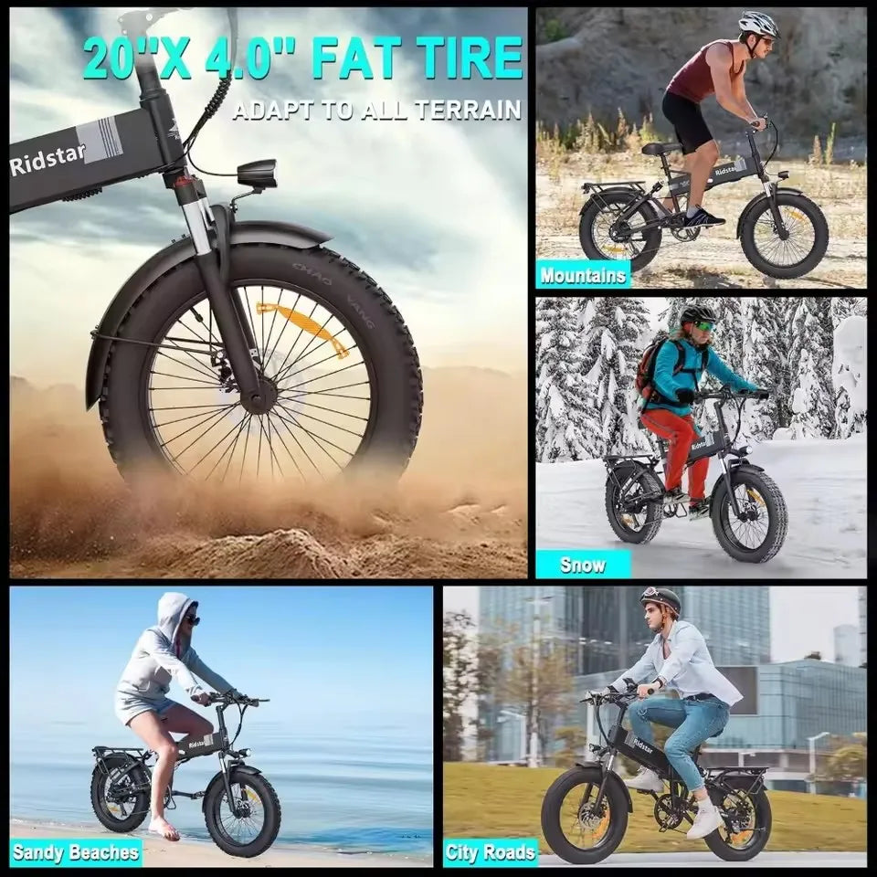 Folding Electric Bike for Adults,50 Miles, 48V 15Ah Battery, 20" Fat Tire City Commuter EBike for Men Women, Foldable Bicycle