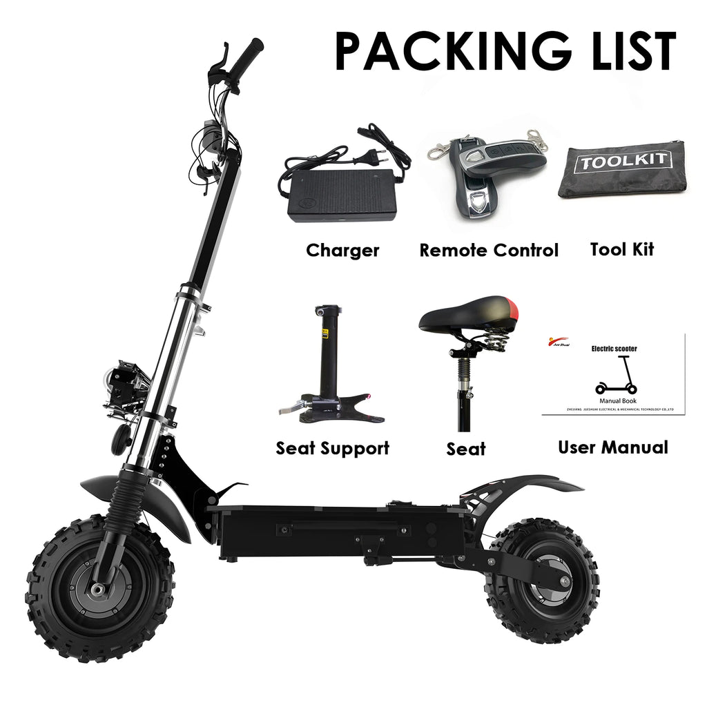 11Inch 72V 6000W Dual Motor Electric Scooter 85KM/H 100KM Long Range Off Road Electric Kick Scooter for adult Foldable with Seat