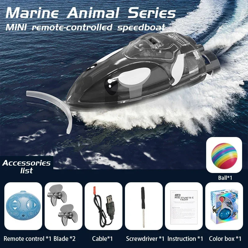Rc Stunt Ship with Ball RC Shark Toy 2.4G Water Playing Remote Control Boat High Speed ​​Pushing Play Toys for Boys Kid Xmas Gifts