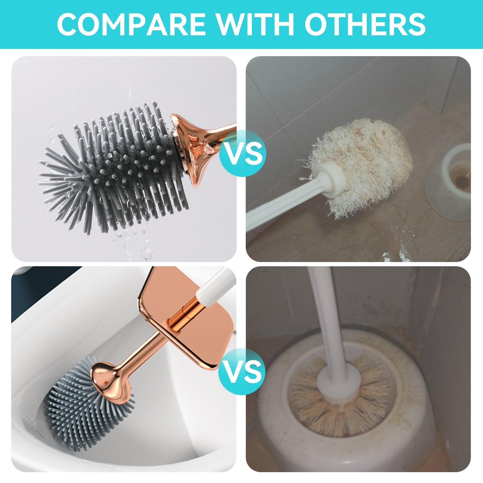 Aokala Toilet Brush and Holder, Elegant Silicone Toilet Bowl Brush Set with Ergonomic Long Handle, Modern Bathroom Decor Cleaning Accessories, Durable, Deep Cleaning Christmas gifts/Halloween gifts! - Black & White - Fluxy