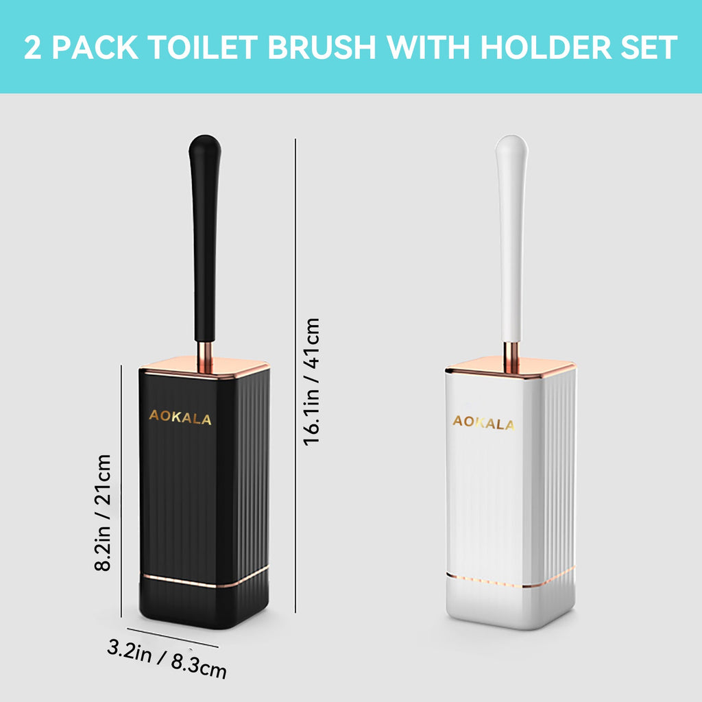 Aokala Toilet Brush and Holder, Elegant Silicone Toilet Bowl Brush Set with Ergonomic Long Handle, Modern Bathroom Decor Cleaning Accessories, Durable, Deep Cleaning Christmas gifts/Halloween gifts! - Black & White - Fluxy