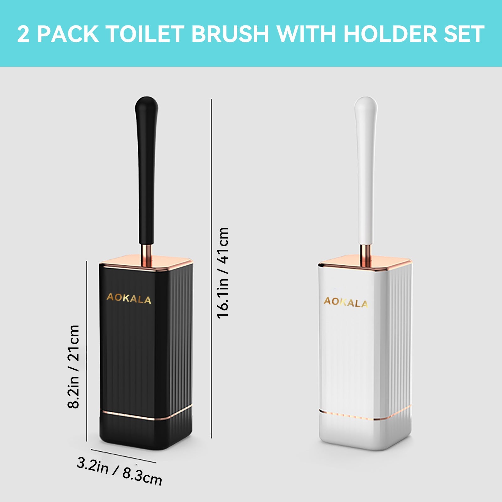 Aokala Toilet Brush and Holder, Elegant Silicone Toilet Bowl Brush Set with Ergonomic Long Handle, Modern Bathroom Decor Cleaning Accessories, Durable, Deep Cleaning Christmas gifts/Halloween gifts! - Black & White - Fluxy