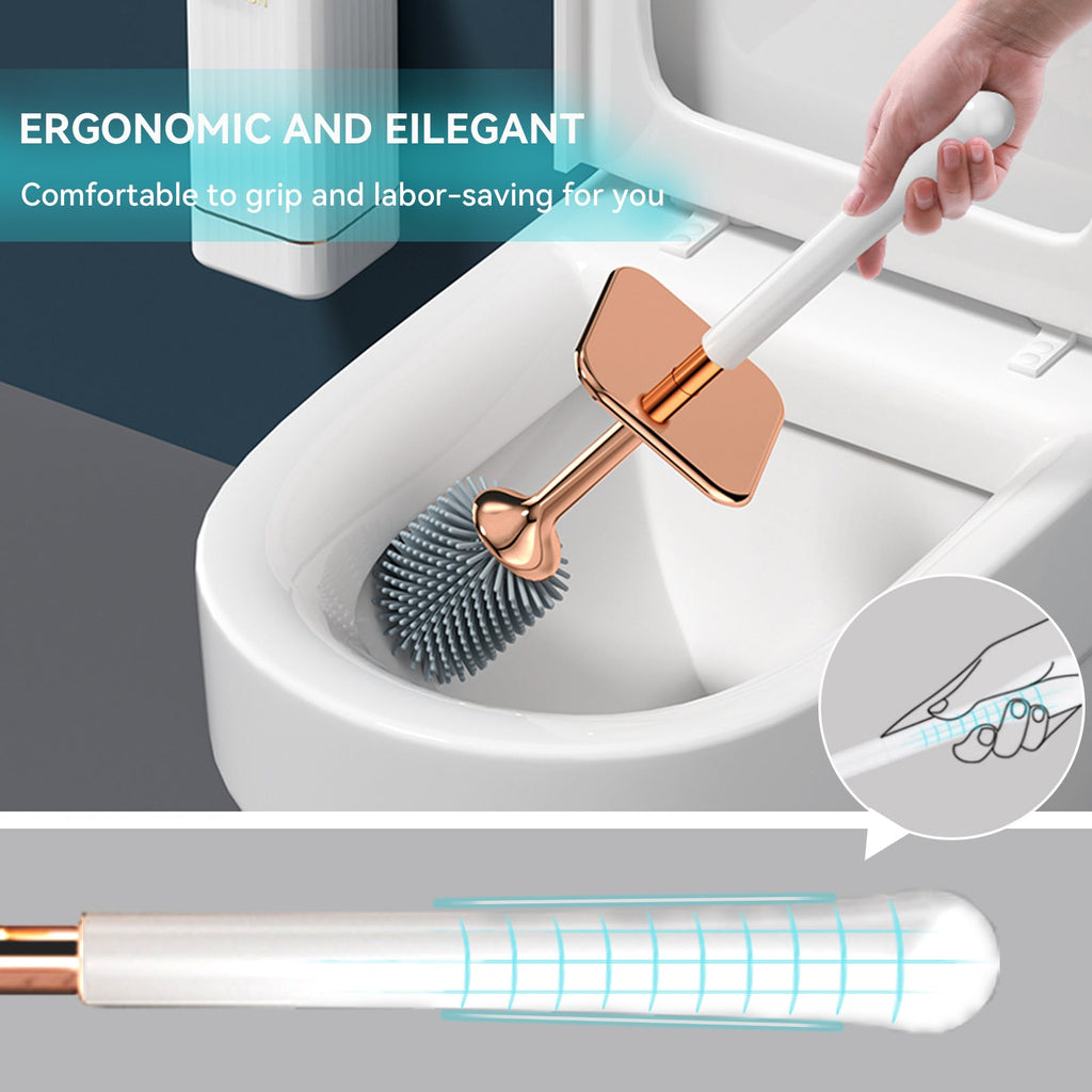 Aokala Toilet Brush and Holder, Elegant Silicone Toilet Bowl Brush Set with Ergonomic Long Handle, Modern Bathroom Decor Cleaning Accessories, Durable, Deep Cleaning Christmas gifts/Halloween gifts! - Black & White - Fluxy