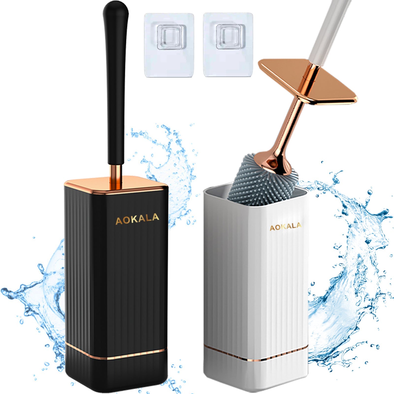 Aokala Toilet Brush and Holder, Elegant Silicone Toilet Bowl Brush Set with Ergonomic Long Handle, Modern Bathroom Decor Cleaning Accessories, Durable, Deep Cleaning Christmas gifts/Halloween gifts! - Black & White - Fluxy