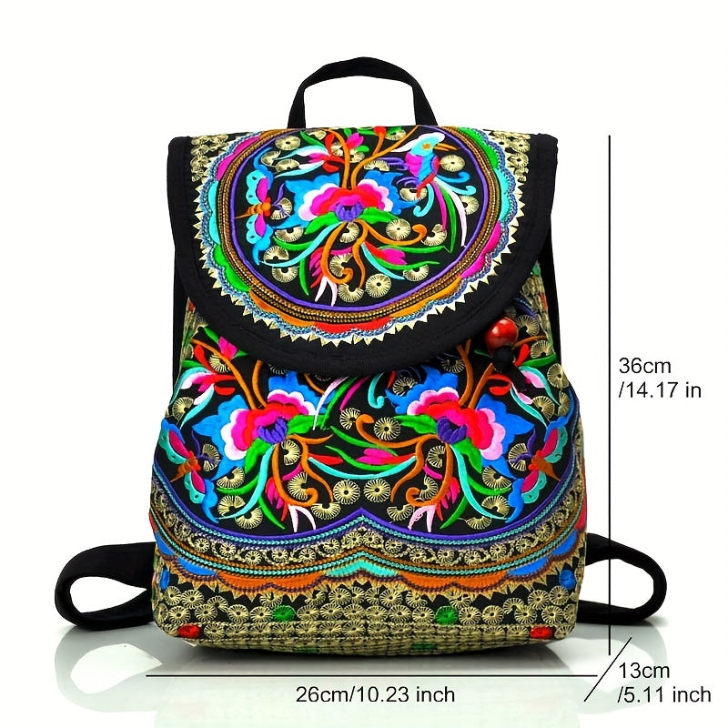 GUDAOBELL Women's Vintage Floral Embroidered Backpack - Pink Geometric Pattern Travel Bag with Tablet Compartment, Adjustable Shoulder Straps & Drawstring Closure for, Work, Daily Use