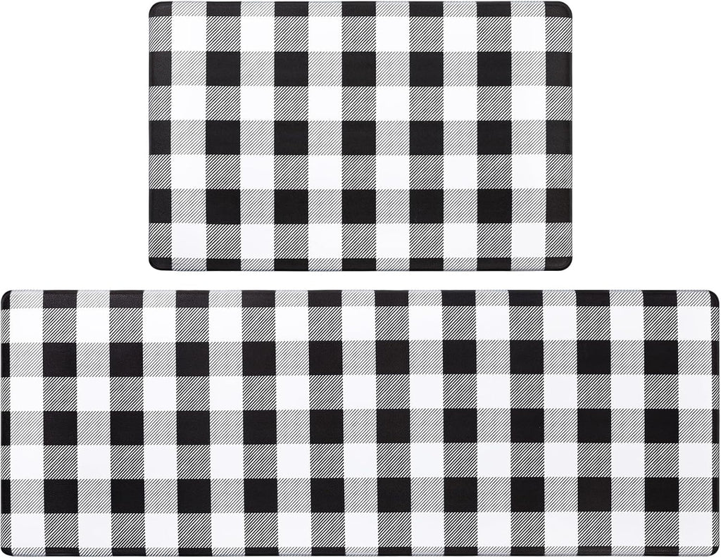 Anti-Fatigue Kitchen Mat Set of 2 - Non-Skid, Washable Cushioned Floor Mats with Waterproof Memory Foam for Farmhouse Kitchens and Standing Desks