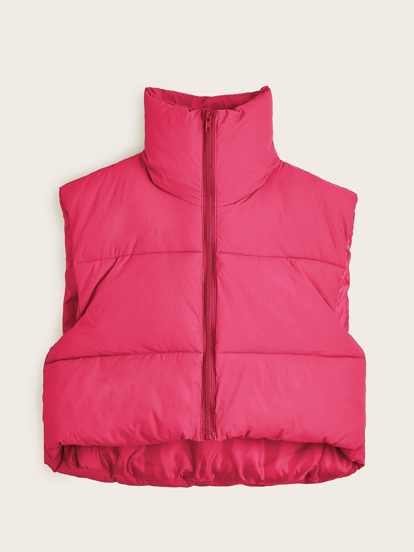 Women'S Sleeveless Vest - Vibrant Pink Slim-Fit Alternative Coat with Drawstring Hood, Zipper Front &amp; Pockets for Fall/Winter Casual Wear, Casual Winter Wear | High Neckline Vest | Zippered Jacket