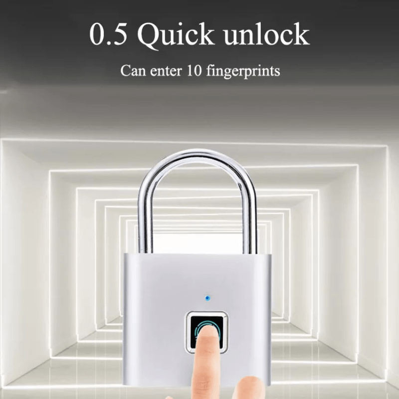 Compact Smart Fingerprint Padlock - Waterproof, Keyless Security, USB Rechargeable, Lightweight Aluminum - Ideal for Luggage, Suitcases & Backpacks - Fluxy