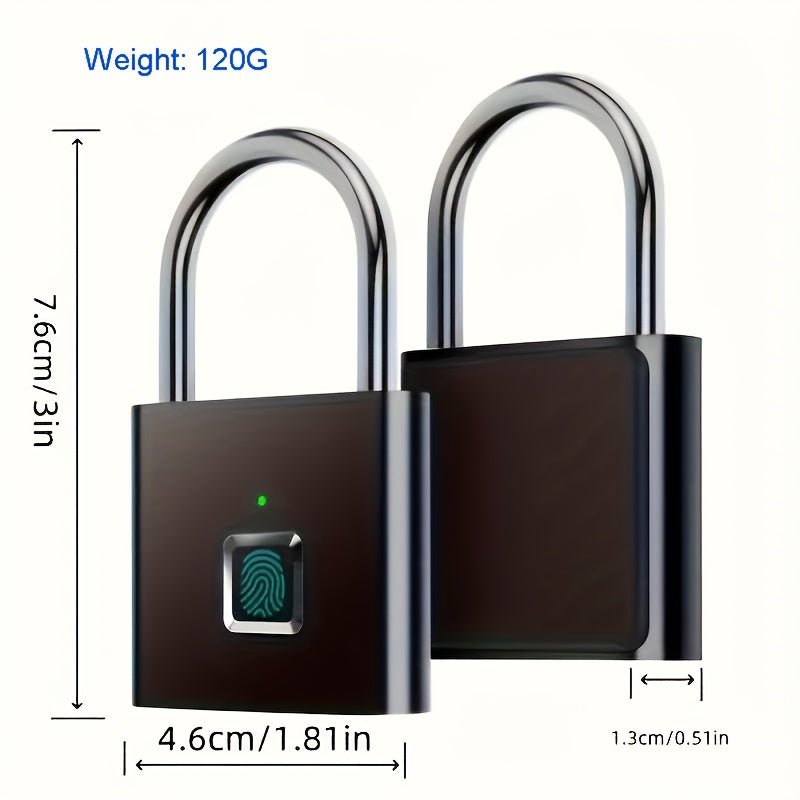 Compact Smart Fingerprint Padlock - Waterproof, Keyless Security, USB Rechargeable, Lightweight Aluminum - Ideal for Luggage, Suitcases & Backpacks - Fluxy