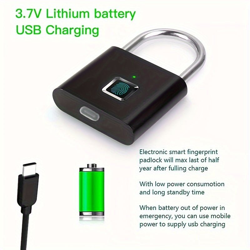 Compact Smart Fingerprint Padlock - Waterproof, Keyless Security, USB Rechargeable, Lightweight Aluminum - Ideal for Luggage, Suitcases & Backpacks - Fluxy