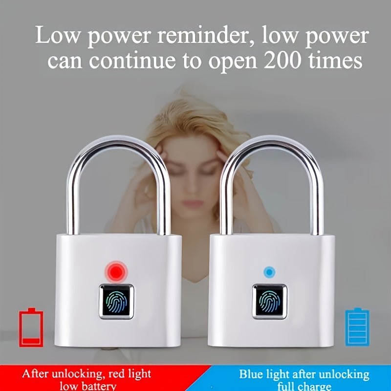 Compact Smart Fingerprint Padlock - Waterproof, Keyless Security, USB Rechargeable, Lightweight Aluminum - Ideal for Luggage, Suitcases & Backpacks - Fluxy