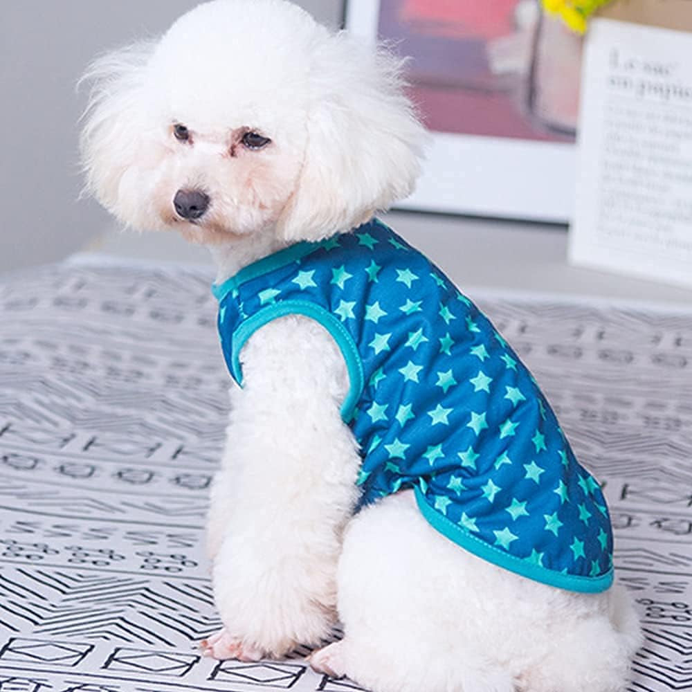 4-Piece Summer Dog Apparel Set for Female Dogs and Cats - Printed T-Shirts with Cute Patterns for Small to Large Breeds (Star, X-Small)
