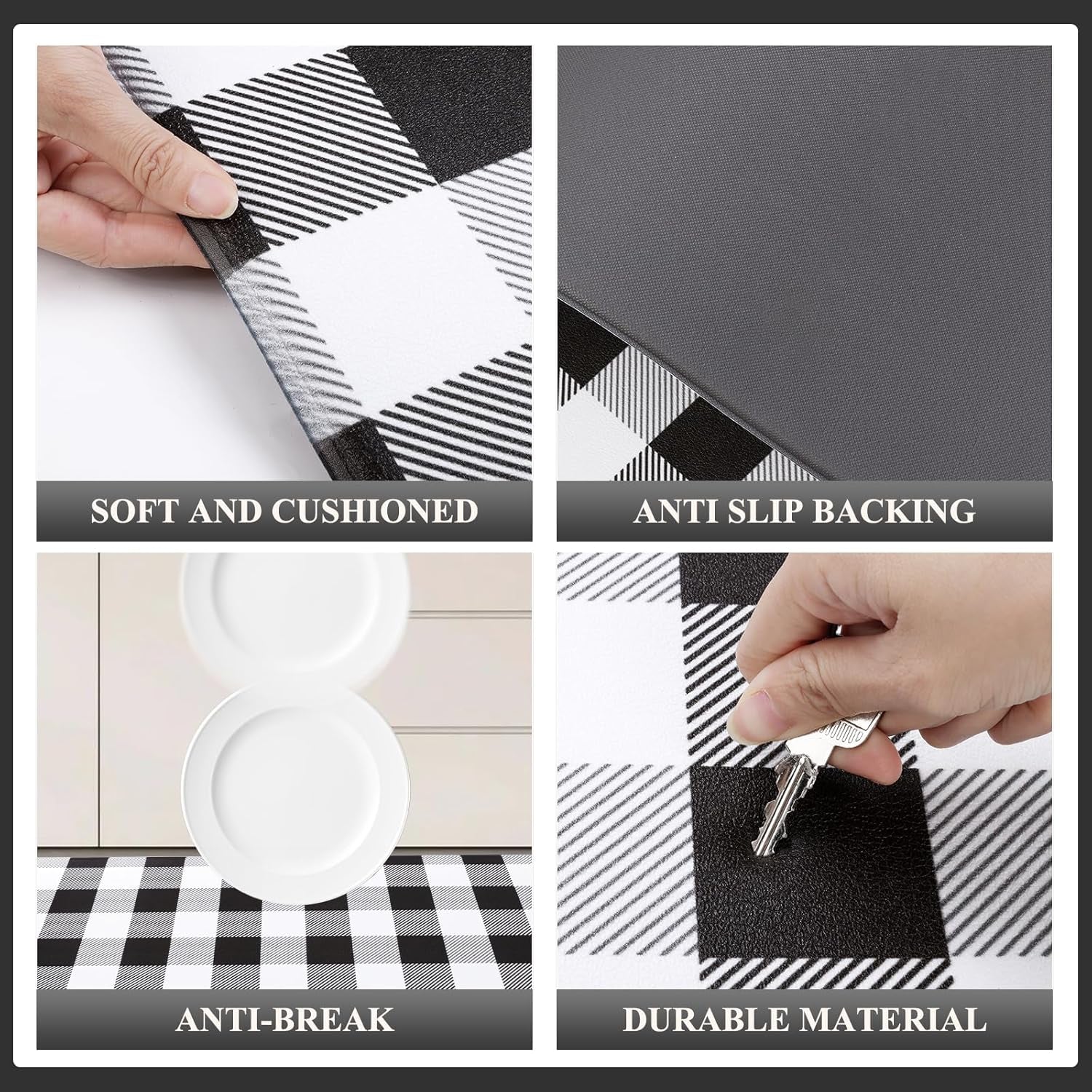 Anti-Fatigue Kitchen Mat Set of 2 - Non-Skid, Washable Cushioned Floor Mats with Waterproof Memory Foam for Farmhouse Kitchens and Standing Desks