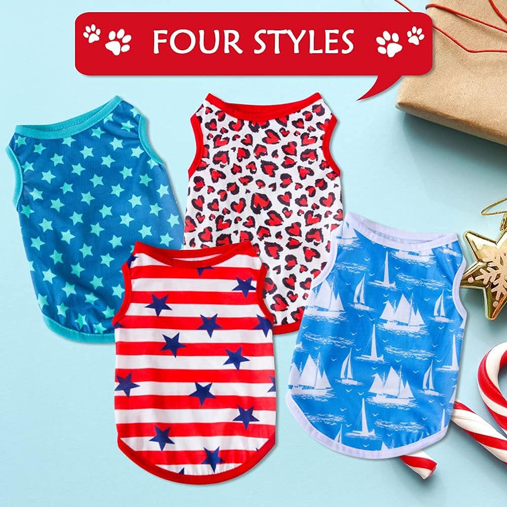 4-Piece Summer Dog Apparel Set for Female Dogs and Cats - Printed T-Shirts with Cute Patterns for Small to Large Breeds (Star, X-Small)