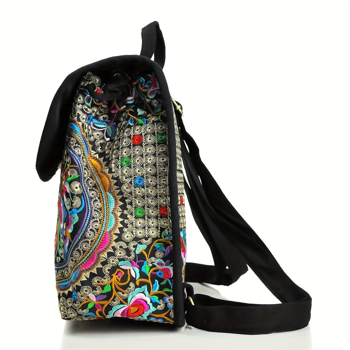 GUDAOBELL Women's Vintage Floral Embroidered Backpack - Pink Geometric Pattern Travel Bag with Tablet Compartment, Adjustable Shoulder Straps & Drawstring Closure for, Work, Daily Use - Fluxy