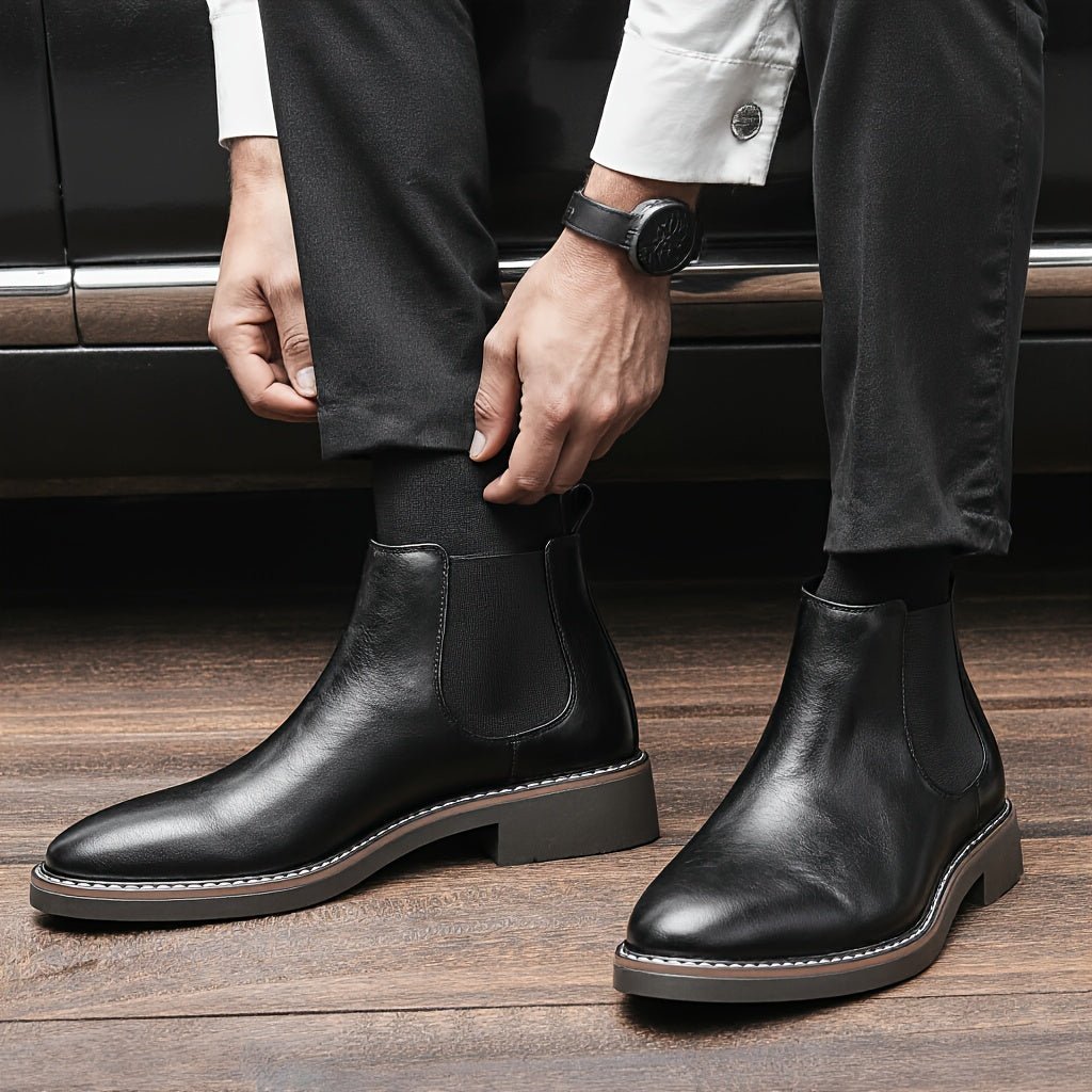 Men'S Chelsea Boots - Classic Ankle Boots with Elastic Closure, Glossy Black Faux, Cushioned Insole & Non - Slip PVC Sole - Formal & Casual Shoes for Everyday, Office, Events - Extended Sizes up to EU 46 (US Men'S 12) - Model  - Fluxy