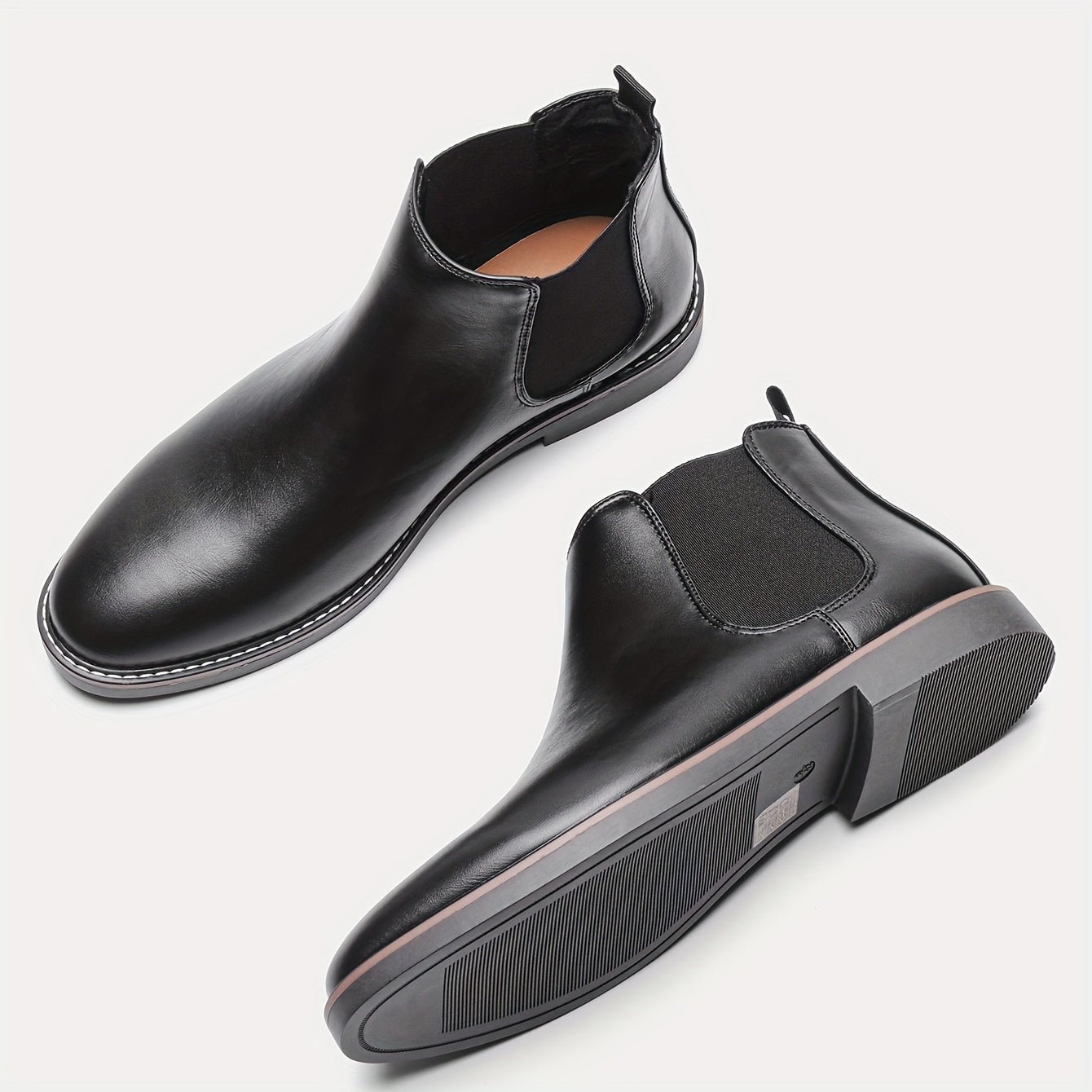 Men'S Chelsea Boots - Classic Ankle Boots with Elastic Closure, Glossy Black Faux, Cushioned Insole & Non - Slip PVC Sole - Formal & Casual Shoes for Everyday, Office, Events - Extended Sizes up to EU 46 (US Men'S 12) - Model  - Fluxy