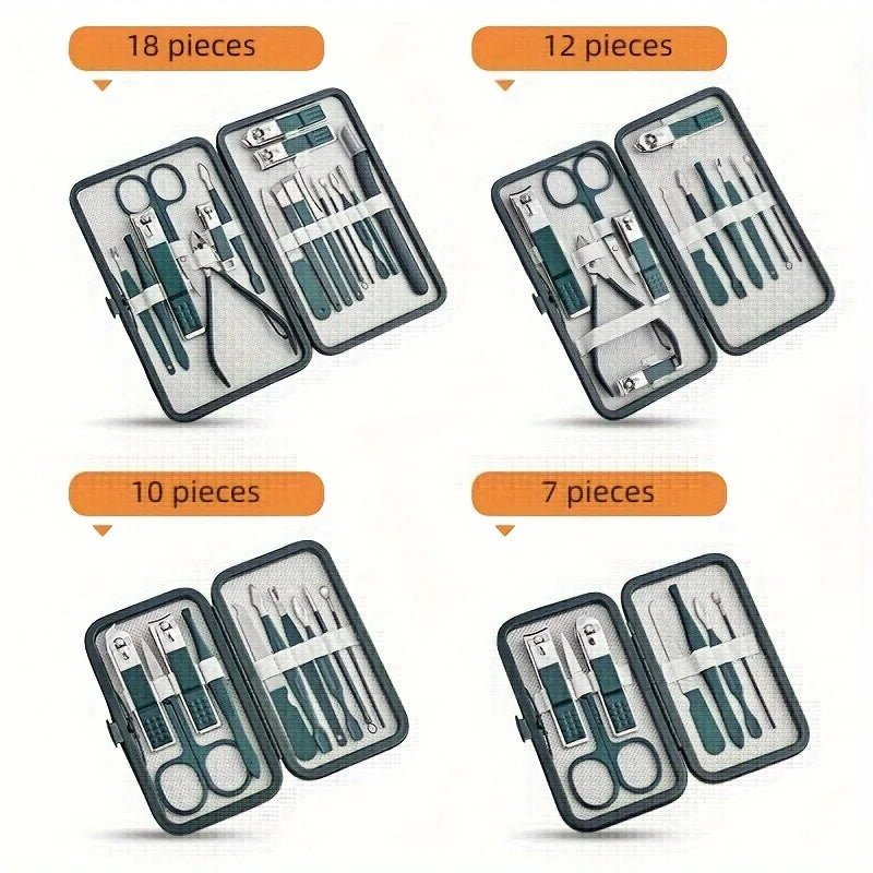 Professional 7/10/12/18 Piece Nail Care Kit Stainless Steel Manicure & Pedicure Set Nail Clipper Set with Travel Case - Fluxy