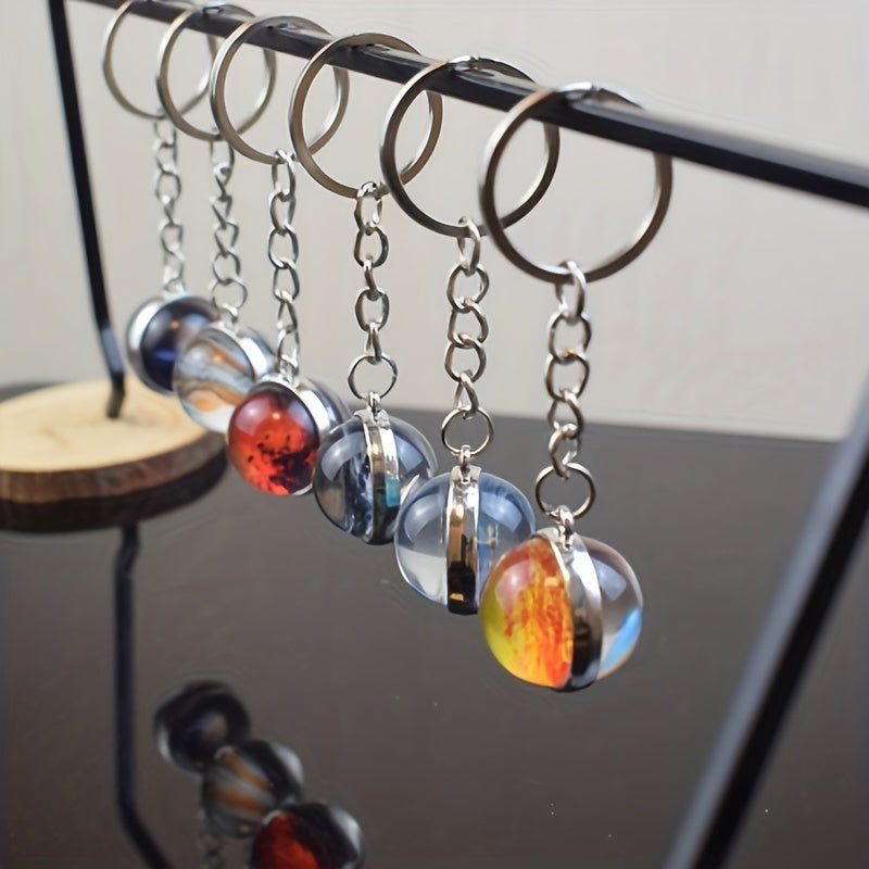 Solar System Planets Keychain - Metal Moon Phase Charm with 8 Planet Designs, Celestial - Themed Gift for Anniversaries, Keys, Wallets & Bags, Celestial Keychain | Metallic Finish | Metal Construction - Fluxy