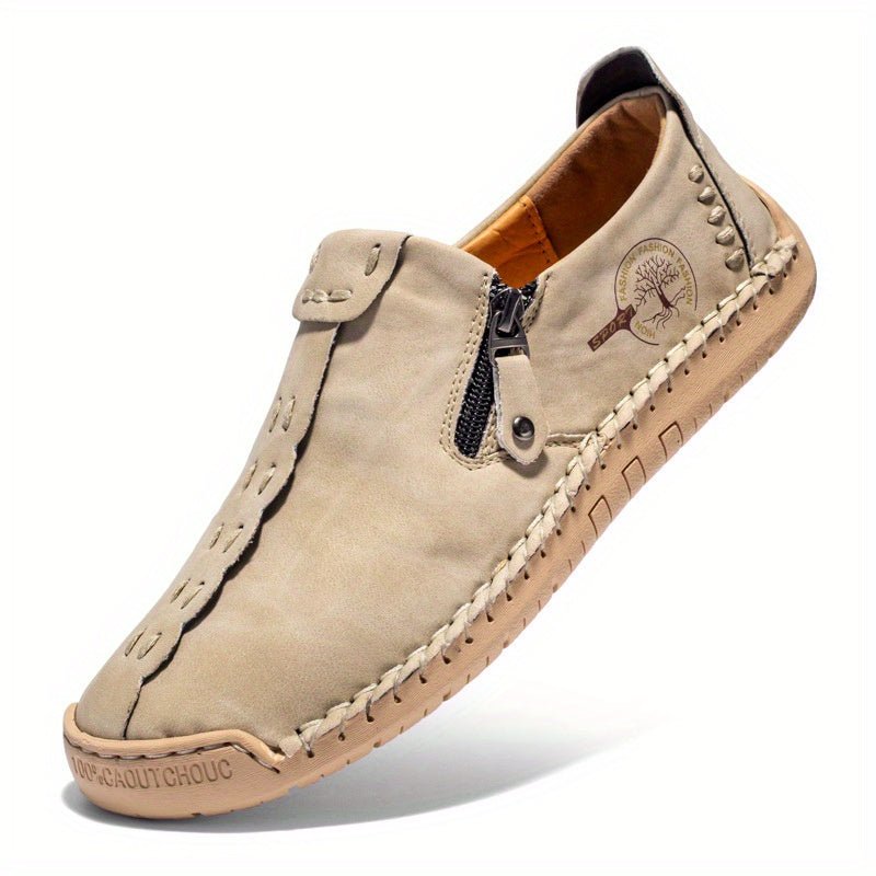 [Vintage Loafers] Handmade Vintage Loafers | Men's Synthetic Shoes with Zipper Closure, Round Toe & Rubber Sole, Brown & Black Design for Casual & Formal Wear, Formal Footwear, Durable Footwear - Fluxy