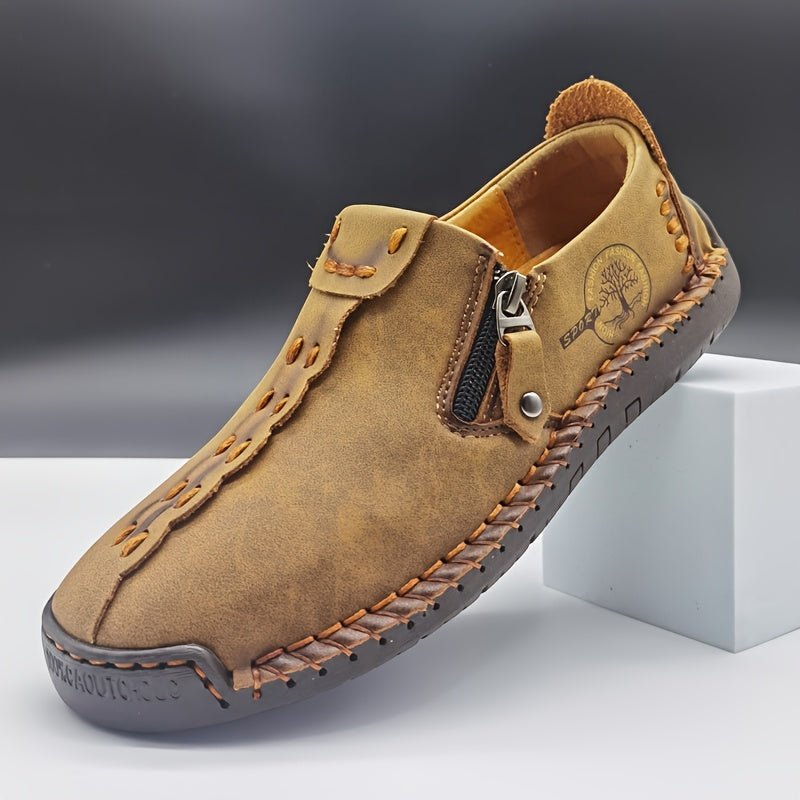 [Vintage Loafers] Handmade Vintage Loafers | Men's Synthetic Shoes with Zipper Closure, Round Toe & Rubber Sole, Brown & Black Design for Casual & Formal Wear, Formal Footwear, Durable Footwear - Fluxy