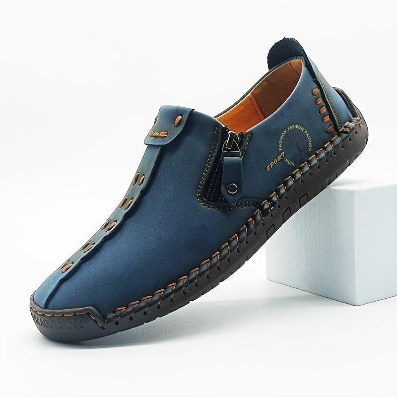 [Vintage Loafers] Handmade Vintage Loafers | Men's Synthetic Shoes with Zipper Closure, Round Toe & Rubber Sole, Brown & Black Design for Casual & Formal Wear, Formal Footwear, Durable Footwear - Fluxy