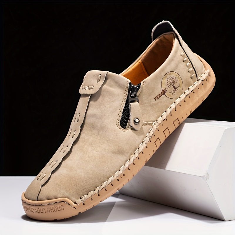 [Vintage Loafers] Handmade Vintage Loafers | Men's Synthetic Shoes with Zipper Closure, Round Toe & Rubber Sole, Brown & Black Design for Casual & Formal Wear, Formal Footwear, Durable Footwear - Fluxy