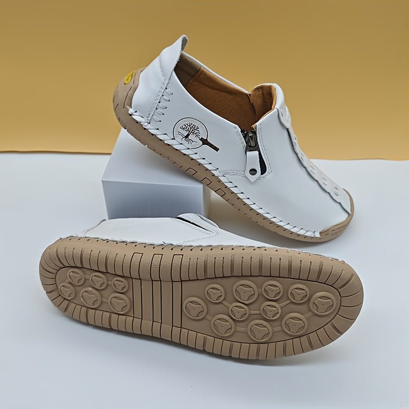 [Vintage Loafers] Handmade Vintage Loafers | Men's Synthetic Shoes with Zipper Closure, Round Toe & Rubber Sole, Brown & Black Design for Casual & Formal Wear, Formal Footwear, Durable Footwear - Fluxy