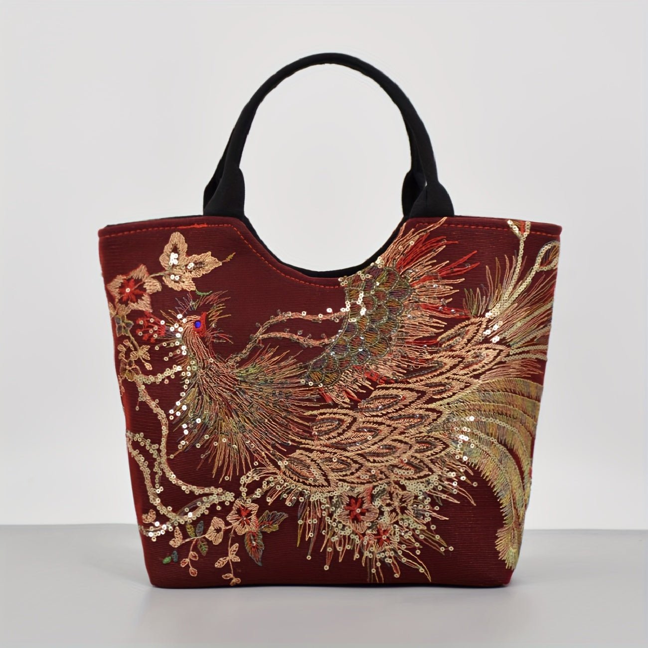 Wo 'S Embroidered Satchel Bag, Fashion Double Handle Purse, Retro Style Handbag with Removable Strap - Fluxy