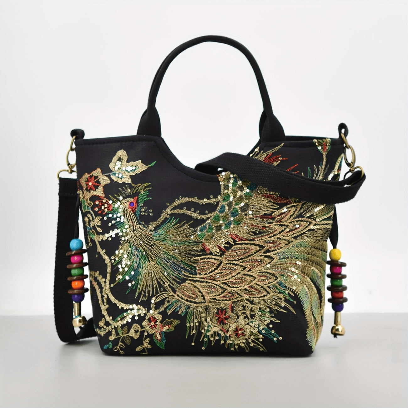 Wo 'S Embroidered Satchel Bag, Fashion Double Handle Purse, Retro Style Handbag with Removable Strap - Fluxy