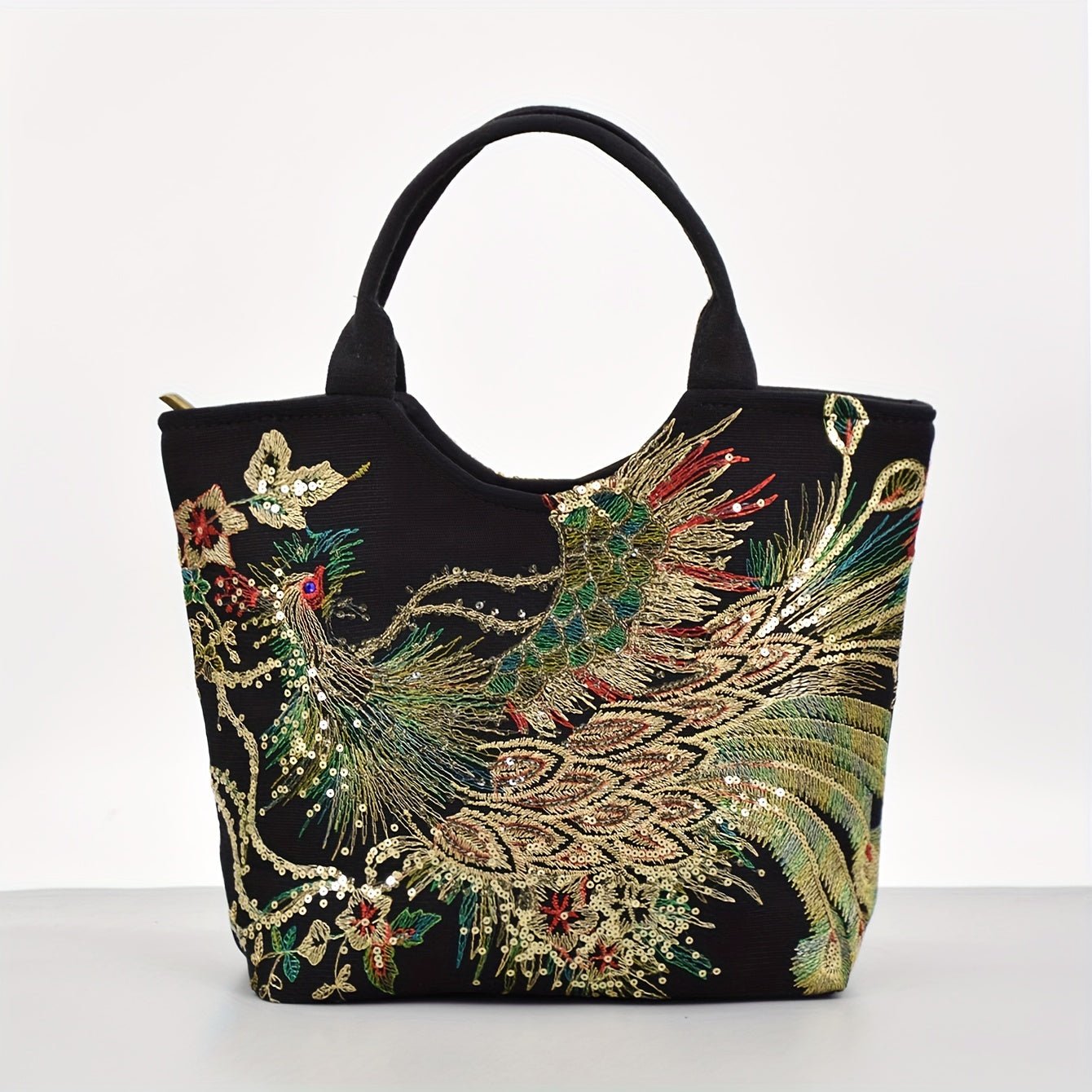 Wo 'S Embroidered Satchel Bag, Fashion Double Handle Purse, Retro Style Handbag with Removable Strap - Fluxy