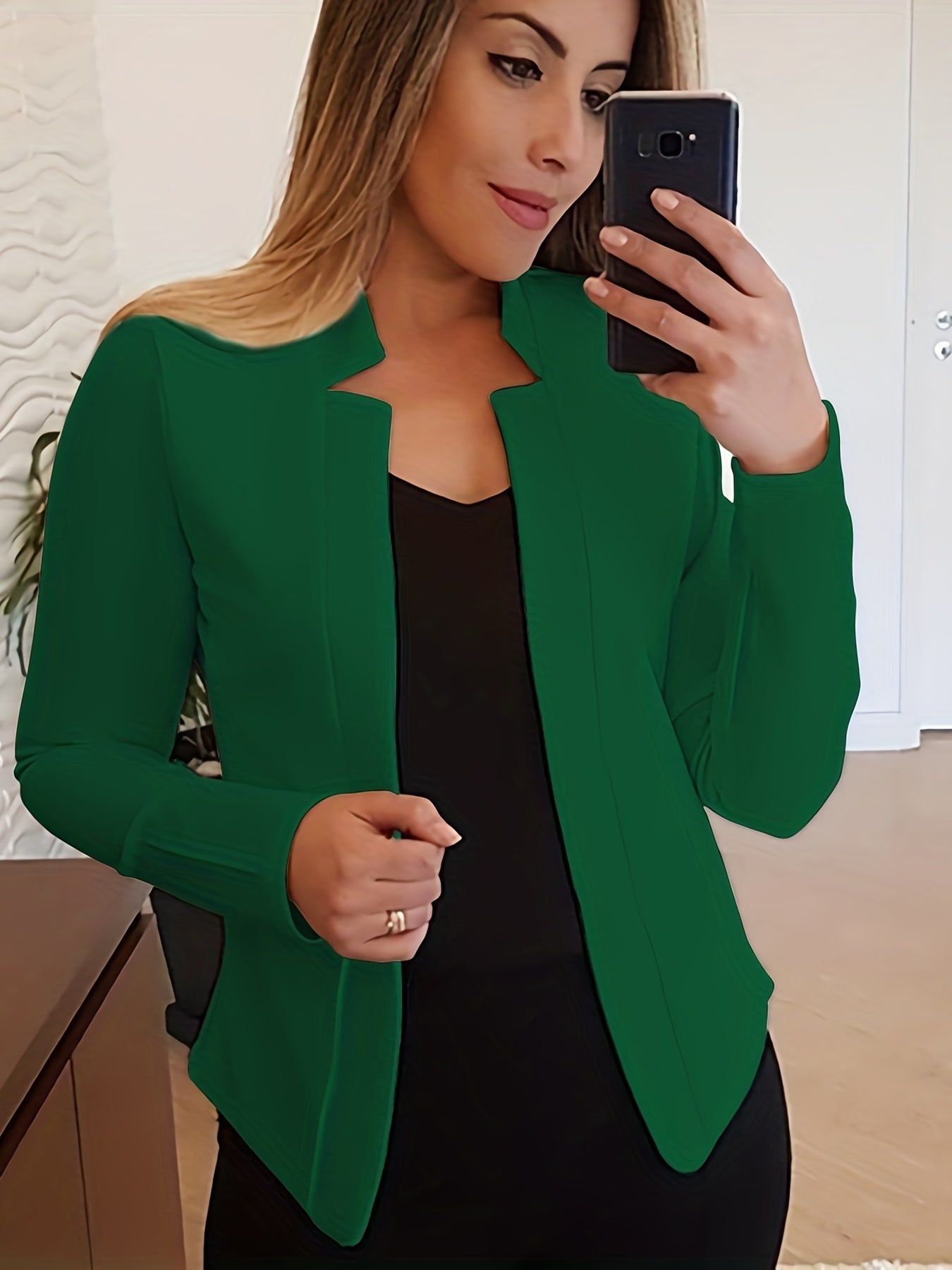 Women's Elegant Solid Color Long Sleeve Cardigan Jacket - Open Front H - Silhouette Design, Machine Washable All - Season Versatile Sweater for Casual & Formal Wear, Cardigan Sweater, Durable Knitwear - Fluxy